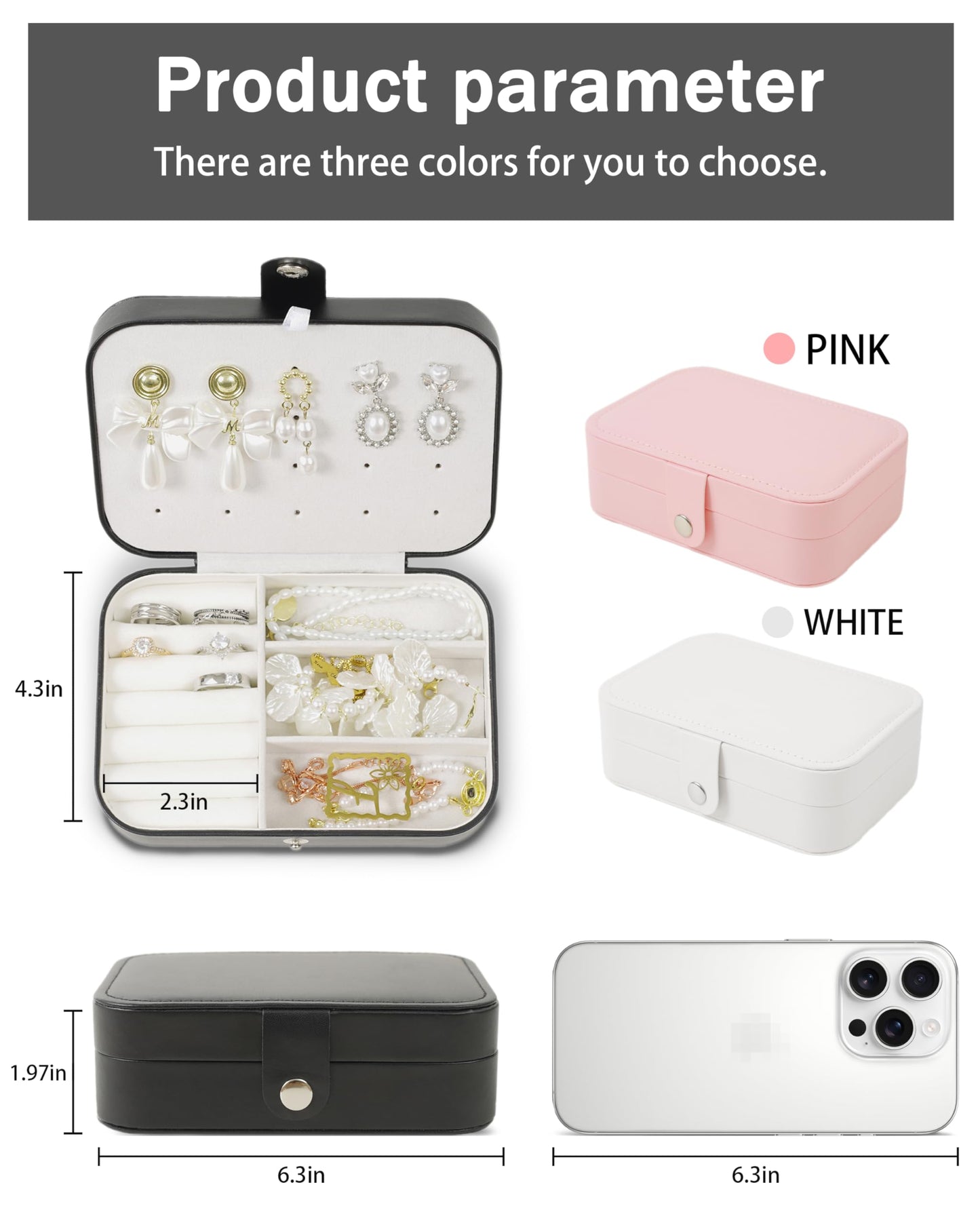 Personalized Jewelry Travel Case - Custom Name & 12 Unique Floral Designs Jewelry Organizer for Women, Ideal Personalized Gifts for Festivals, Bridesmaids, Girls - Compact Travel Jewelry Box. (black)