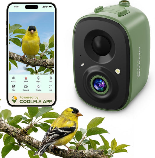 Smart Bird Camera Only, for Bird Feeder/Bath/House, 2.5K UHD Birdwatching Live, Free AI Bird Identification, Auto Capture Video, Instant Alerts, 2.4Ghz WiFi, Wireless Outdoor Cam for Bird Lovers