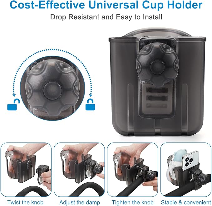 Accmor 2-in-1 Walker Cup Holder with Phone Holder, Wheelchair Cup Holder, Rollator Cup Holder, Cup Phone Holder for Walker, Wheelchair, Rollator, Mobility Scooter