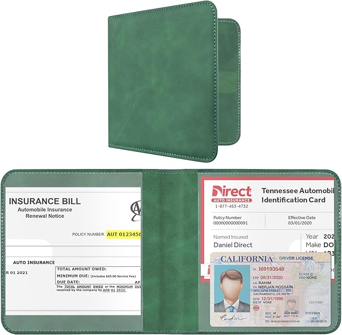 CoBak Car Registration and Insurance Holder - Small and Lightweight Vehicle Glove Box Car Organizer, Auto Truck Comparment Accessories Case for Essential Document, Driver License (Emerald)