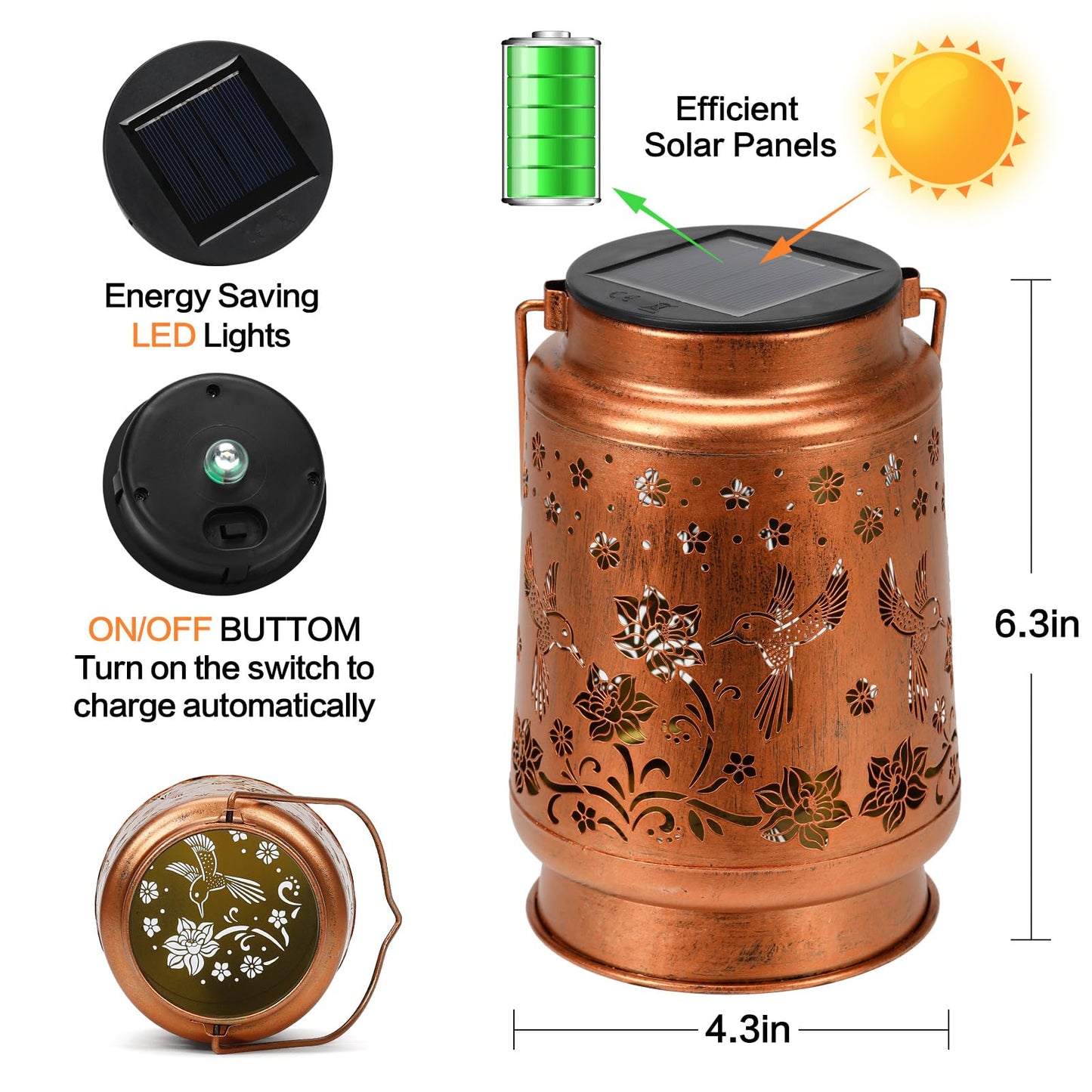 Solar Lanterns Outdoor Waterproof Hummingbird Garden Decor Birthday Gifts for Women Mom Grandma Hanging Solar Lights Metal Solar Decoration Outside for Yard,Patio,Backyard,Porch