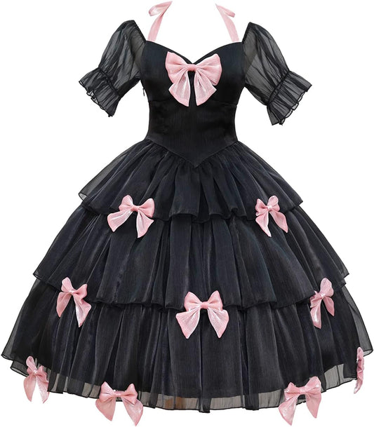 ZZEQYG Womens Lolita Dress for Girl Gothic Pink Puff Sleeve Dress with Bow
