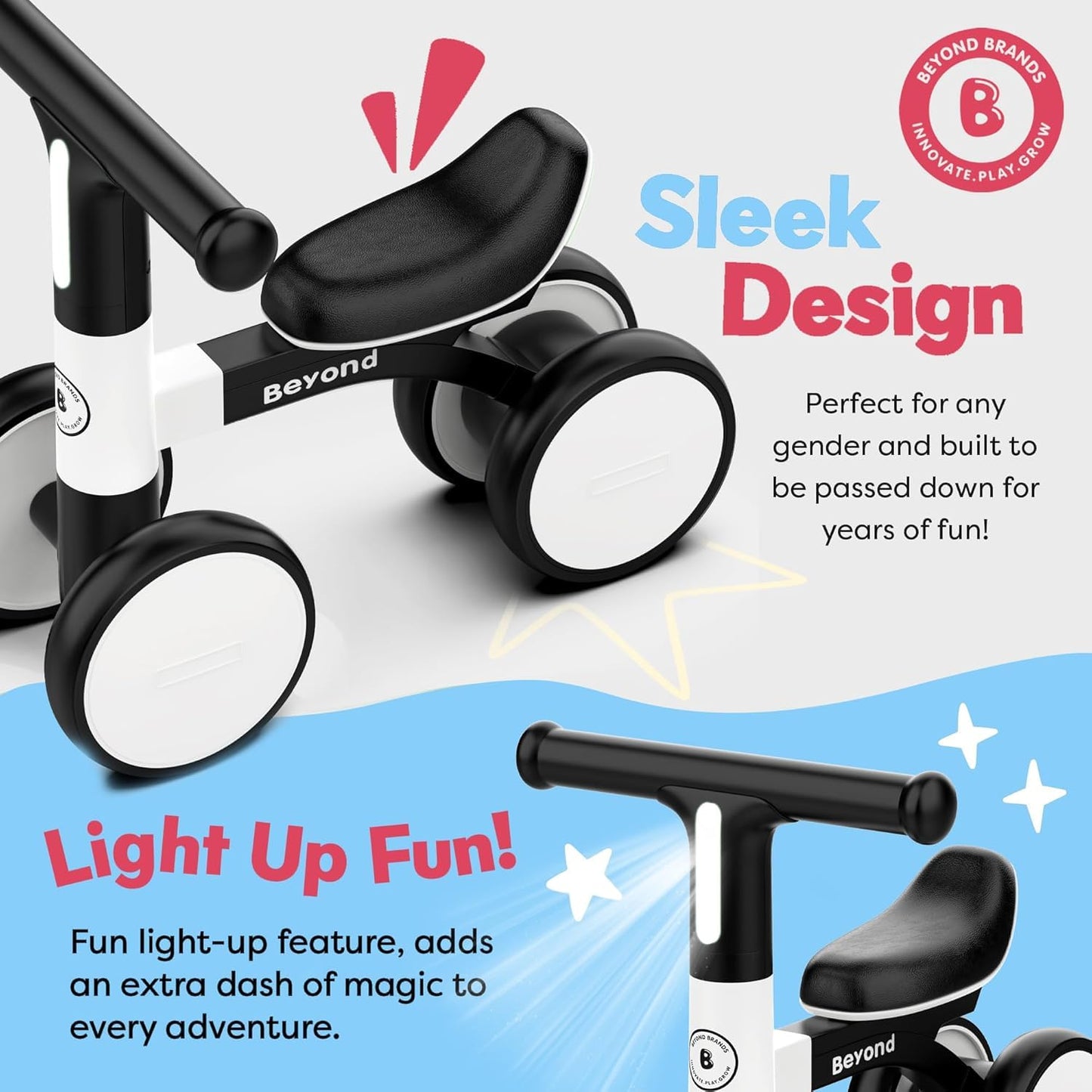 Balance Bike with Headlight- Lightweight & Modern Design | Toys For 1 Year Old Boy & Girl- Safe, Easy Build Toddler Bike, First Birthday Gift- Baby Toys 12-18 Months, Non-Slip Wheels, Parent-Approved
