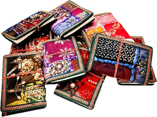 Rastogi Handicrafts Any One Assorted Sari Fabric Patchwork Bound Colourful Journal 6X4 Inches Writing Notepad (Pack Of One) Birthday Gift For Her Unisex Trand Diary