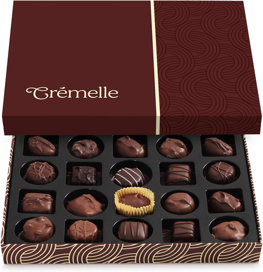 Cremelle Chocolate Gift Box, 20 Pieces Collection of Mothers Day Chocolate Gift Basket, Perfect Chocolates Assortments for Any Occasion, Holidays, Birthdays, Anniversaries, Corporate Gourmet Gifts Baskets and More