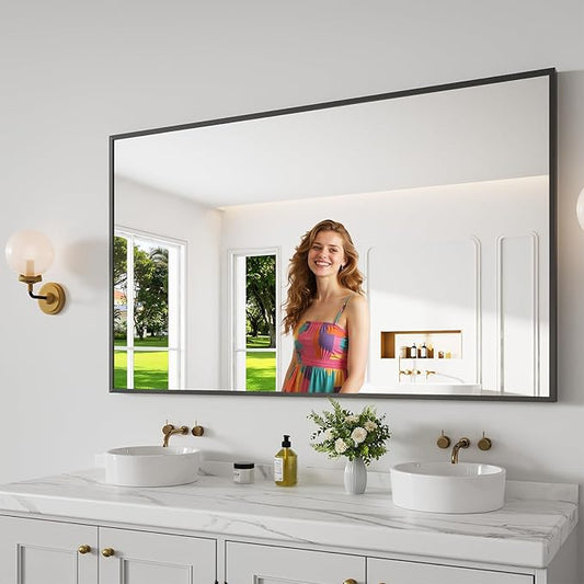 Bathroom Mirror 36x60 Matte Black Rectangle Bathroom Wall Mirror for Over Sink, Modern Large Vanity Mirror, HD Tempered Glass, Anti-Rust Aluminum Alloy Frame, for Living Room, Bedroom, Entryway