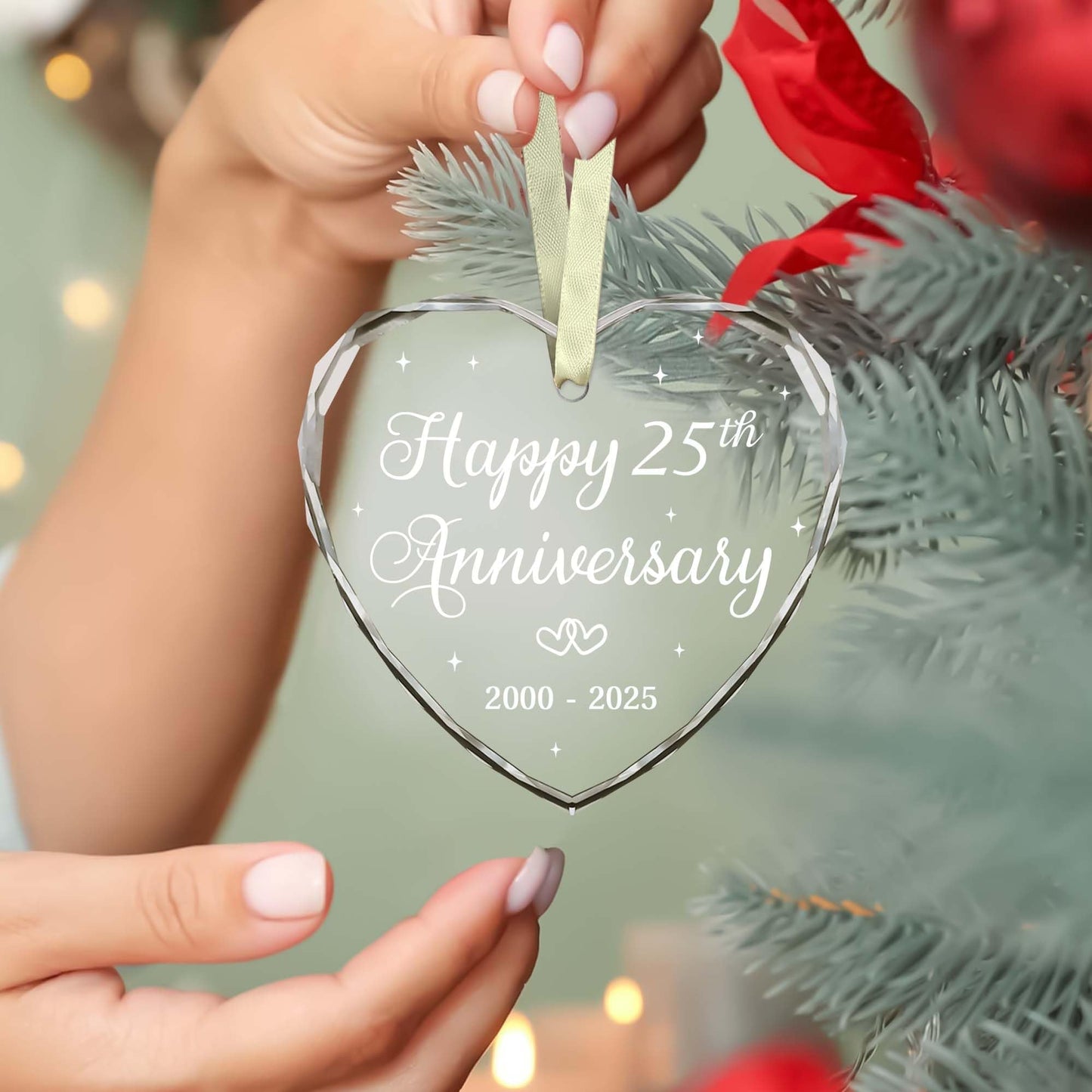 BSQUIELE Happy 25th Anniversary Ornament 2025-25th Wedding - 25th Anniversary Day Gift Idea for Couple - Christmas, Birthday Gift for Husband, Wife - 25 Year of Marriage Glass Ornament