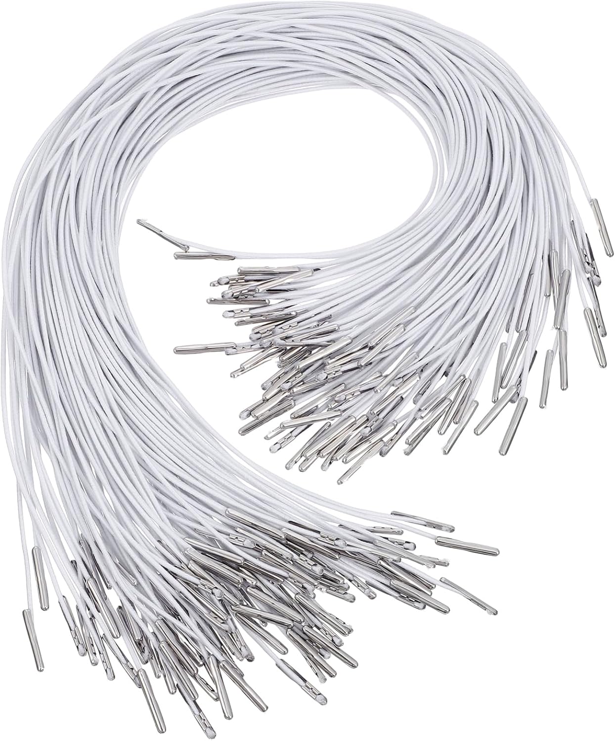 Kisangel 100Pcs Elastic Ropes with Metal Ends 13.77-Inch DIY Elastic Cord for Hats Masks Fixing Ropes Crafts Loops for Kids and Adults