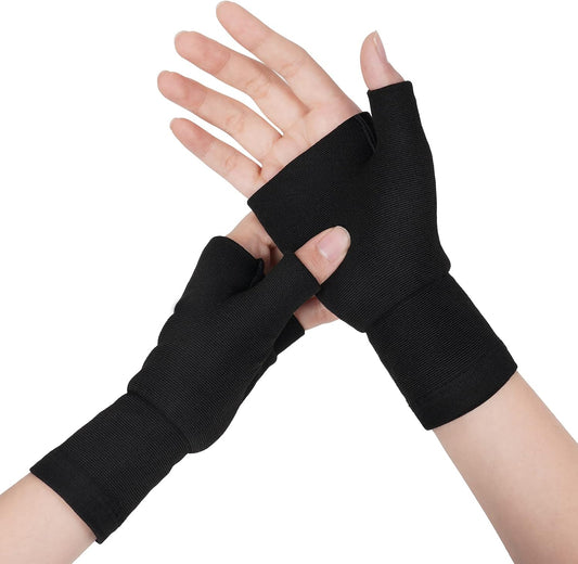 AOOWU Wrist Brace with Thumb Support, 2 Pair Black Compression Elastic Hand Brace for Men and Women, Breathable Wrist Splint for Carpal Tunnel, Pain Relief, Tendonitis, Arthritis, Sprain, Sports(M)
