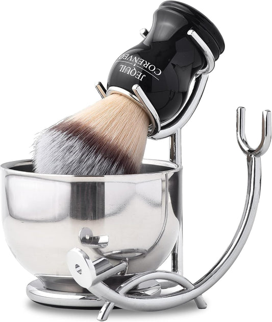 JEQUIL&CORENVEO Deluxe Shaving Kit for Men, 3pcs Shaving Set, Shaving Brush, Shaving Bowl, Razor & Brush Holder