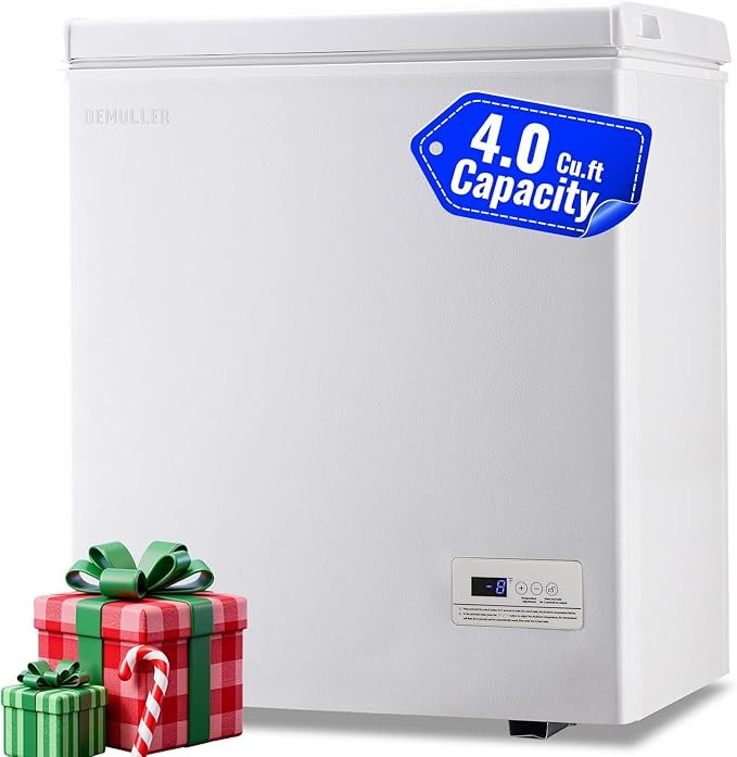 4.0 Cu.ft Chest Freezer with Electronic Panel, Accurate Temperature Display to 1 â, White Deep Freezing Machine with 2 Removable Baskets, Compact Size for Any Space