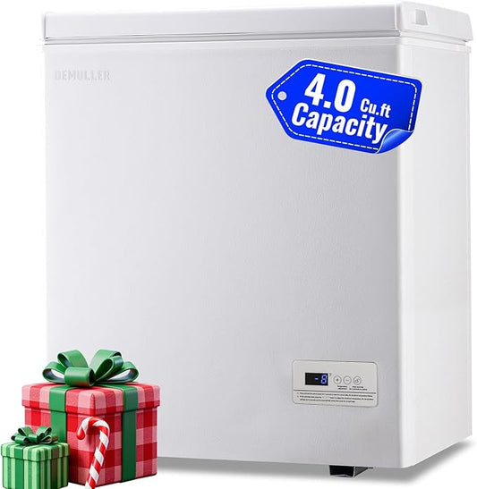 4.0 Cu.ft Chest Freezer with Electronic Panel, Accurate Temperature Display to 1 â, White Deep Freezing Machine with 2 Removable Baskets, Compact Size for Any Space
