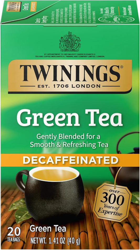 Twinings Decaffeinated Green Tea Individually Wrapped Bags, 20 Count (Pack of 1), Smooth Flavour, Enticing Aroma, Enjoy Hot or Iced, 20 Teabags