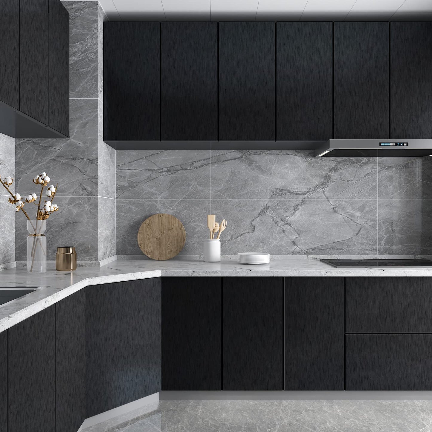 CRE8TIVE Brushed Black Stainless Steel Contact Paper for Appliances 24"x118" Black Peel and Stick Wallpaper Metallic Heat Resistant Waterproof Self Adhesive Vinyl for Kitchen Dishwasher Fridge Cabinet