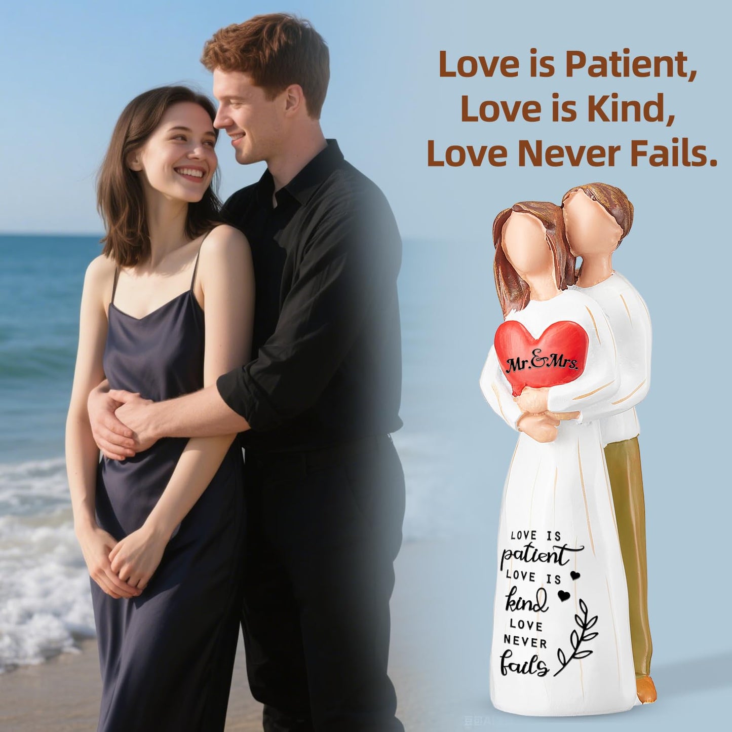 Wedding Gifts for Couple,Bridal Shower Gifts,7" Mr and Mrs Couple Figurine,Engagement Gift for Couples,Love is Patient Love is Kind Sculpted Hand-Painted Figure Gift for Husband Wife