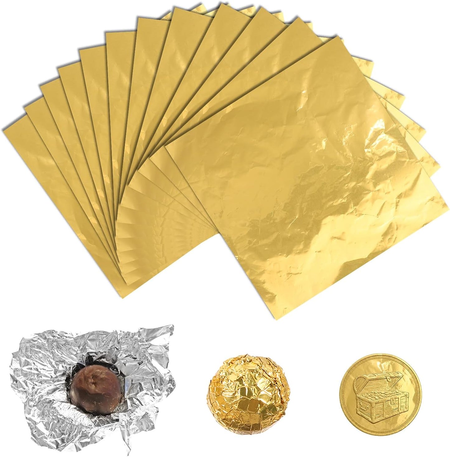 100 Pcs Gold Foil Sheets, 6x6" Gold Foil Chocolate Candy Bar Wrappers Leaf Sheets for Candy, Valentine's Day Chocolate Bars, Packaging Wrapping Gifts