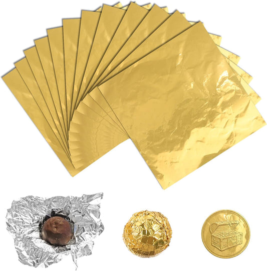 100 Pcs Gold Foil Sheets, 6x6" Gold Foil Chocolate Candy Bar Wrappers Leaf Sheets for Candy, Valentine's Day Chocolate Bars, Packaging Wrapping Gifts