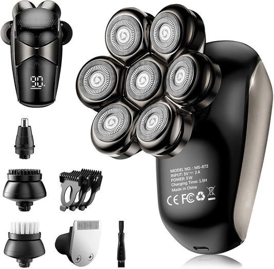 SHPAVVER Head Shavers for Bald Men: 5-in-1 Upgraded Electric Razor - IPX7 Waterproof Shaving Grooming Kit for Balder - Turbo Speed & Precision Blades Valentine's Day (Ink Black)