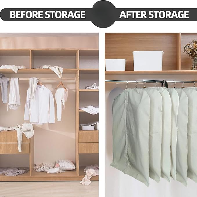 Garment Bag for Hanging Clothes – Organic Cotton Suit & Coat Cover with Zipper | Breathable Closet Organizer for Travel & Storage (Medium, 24"x40", Off-White)