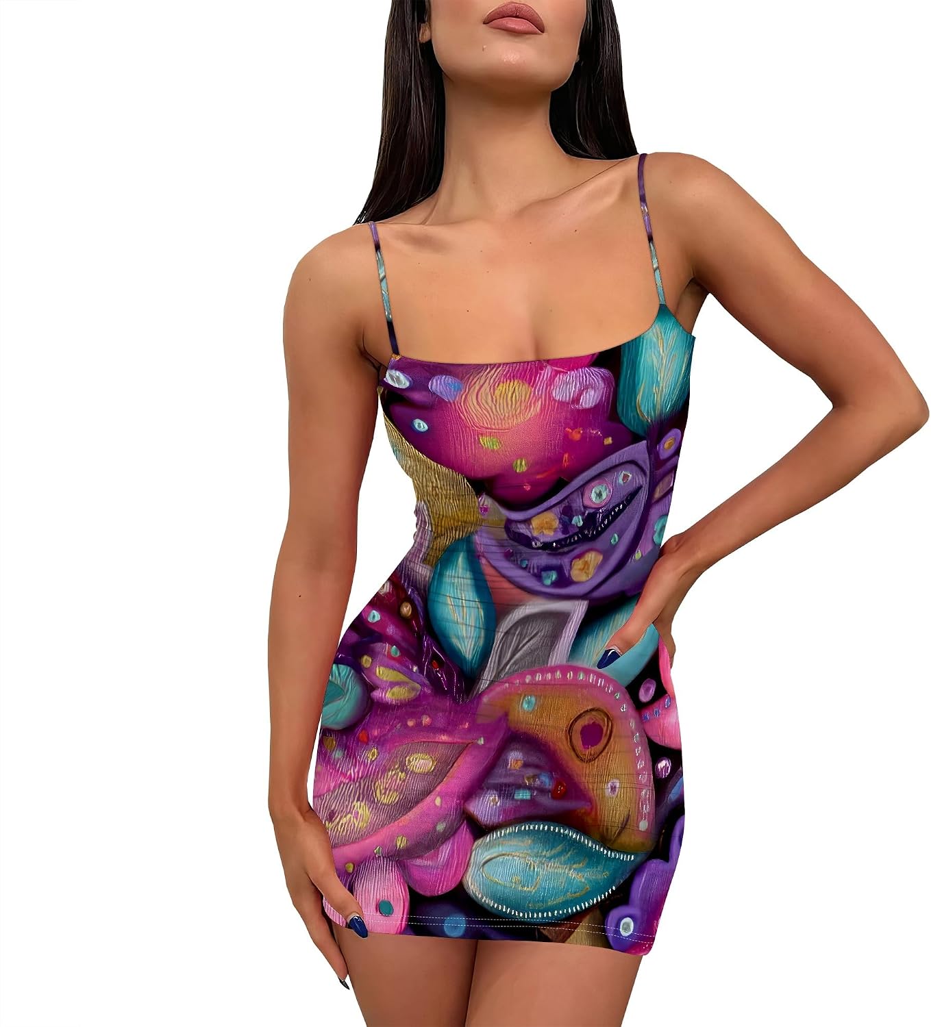 Women's Sleeveless Off Shoulder Spaghetti Strap Mini Dress Summer Backless Outfits