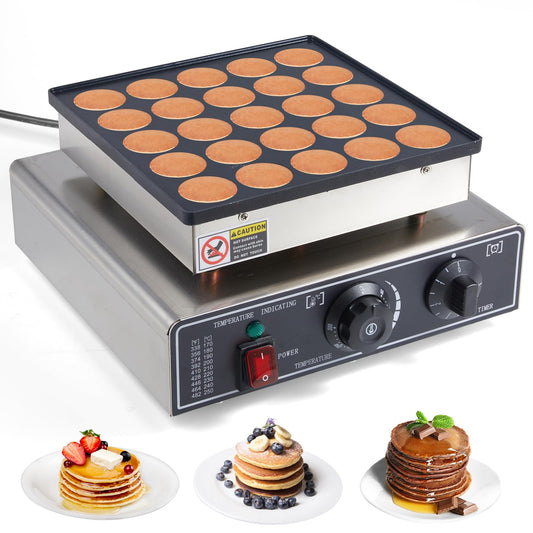 25PCS Commercial Mini Pancake Maker Machine â Stainless Steel 1.6inch Dutch Pancake Maker with Non-Stick Griddle, Adjustable Temperature & Timer â Electric 900W Maquina Para Mini Pancakes