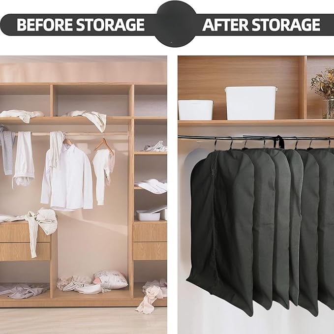 Garment Bag for Hanging Clothes – Organic Cotton Suit & Coat Cover with Zipper | Breathable Closet Organizer for Travel & Storage (Small (24"x35"), Black)