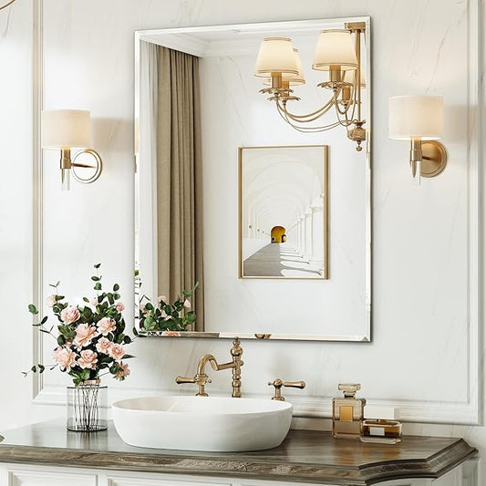 Beveled Bathroom Mirror, 30"x36" Frameless Bathroom Mirror, Bathroom Vanity Wall Mirrors for Gym, Over Sink, Living Room Hangs Horizontally or Vertically