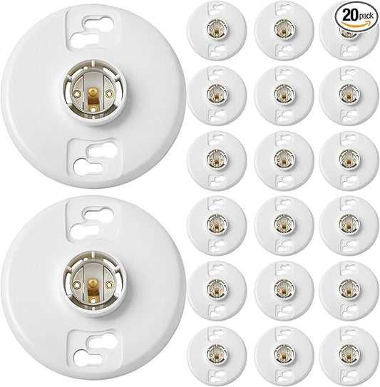 20 Pcs Medium Base E26 Lamp Holder Ceiling Light Sockets White Bulb Socket Incandescent Fluorescent CFL Lamp Holder 660w 250v (Phenolic Resin)