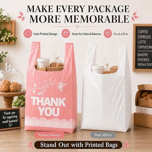 YoYoRain 800 Pack Pink Thank You T-Shirt Bags with Handles, 11"x6"x21" Durable HDPE Plastic Shopping Bags for Grocery, Retail, Takeout & Small Business