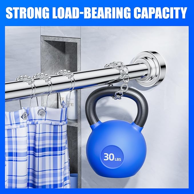 Ausemku Shower Curtain Rod Tension - 32-80 Inch Never Rust Non-Slip Spring Tension Curtain Rod No Drilling Stainless Steel Curtain Rod Use Bathroom Kitchen（Silver）