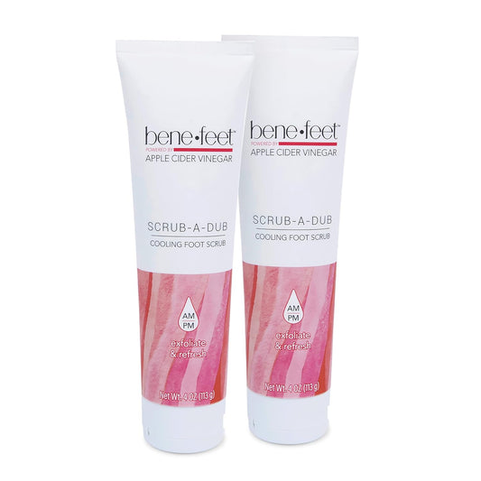 Benefeet Scrub-A-Dub Cooling Foot Scrub - Exfoliates + Refreshes Dry + Dull Skin, Get Smoother Skin from Heel to Toe, Made w/Vitamin E, Apple Cider Vinegar, Walnut Shell + Apricot Seed, 4 oz (2 Pack)