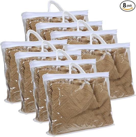 8 Pcs Zippered Storage Bags Clear Sweater Storage Bag PVC Plastic Storage Bags for Blankets Clothes Closet Quilt Pillow Bed Sheet Organizer with Zipper Cube Organizer (15 x 12 x 3.15 Inch)