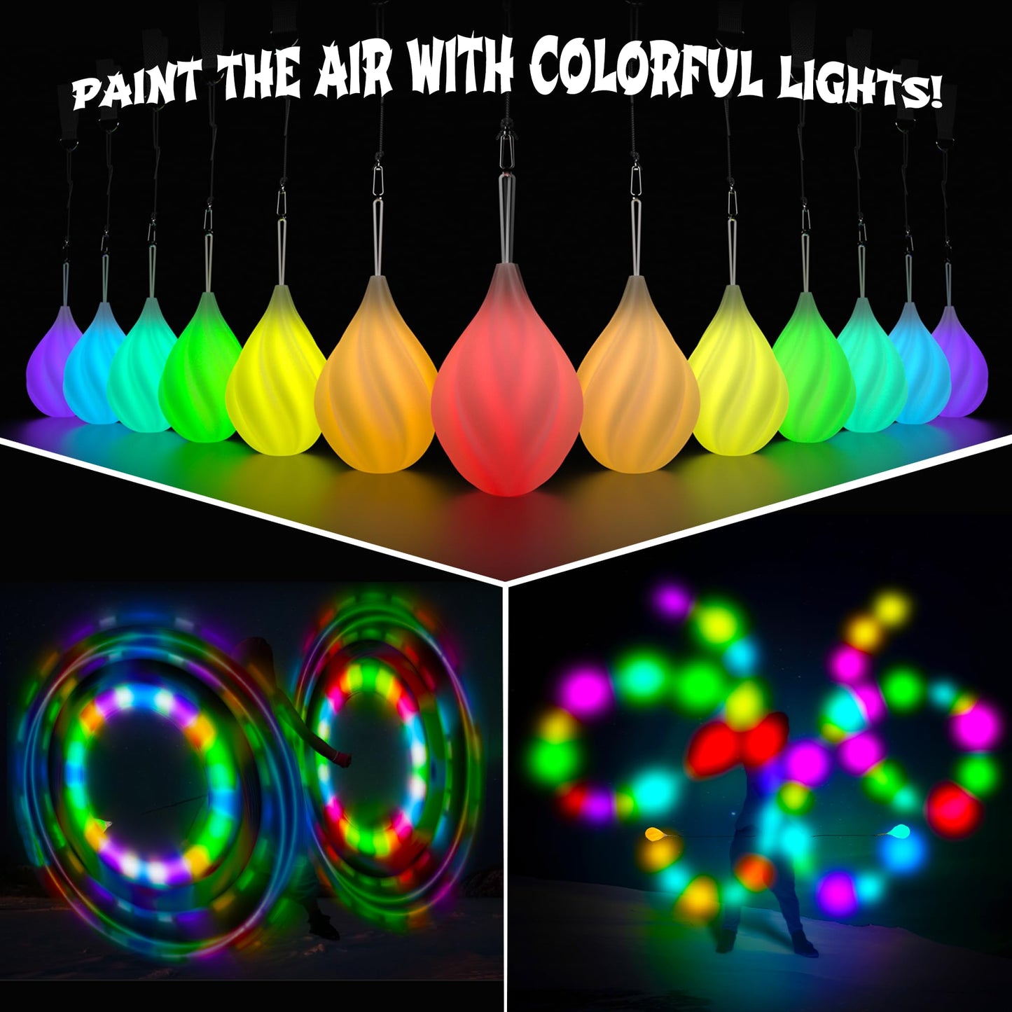 LED Poi Balls Set for Children and Adults - Luminous Premium Toy for Beginners & Professionals | LED Pois Kids Juggling | Juggling Set & Light Painting Accessories | Fire Poi Balls & Luminous Balls