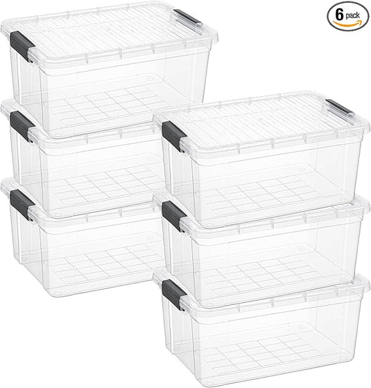 Superio Storage Bins with Lids- 6 Pack, 21 Qt Clear Boxes for Organizing, Stackable Plastic Containers- BPA Free, Non-Toxic, Odor Free, Organizer for Home, Office, Dorm