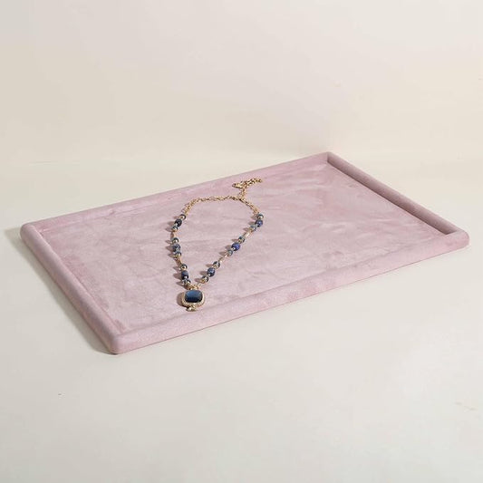 Rectangle Jewelry storage organizer plate, Velvet Jewerly display tray, Empty showcase tray for Necklace Bracelet Ring EarringãPink-Large, 17.7 x 11.8 in ã
