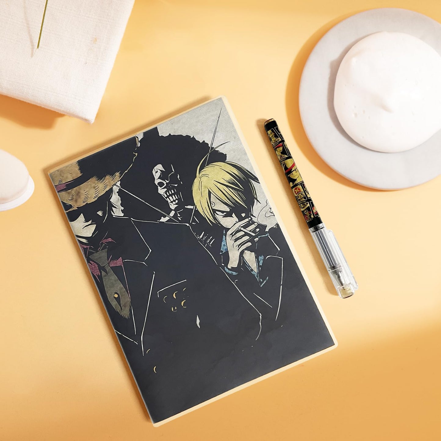 UZYEAOZM One Piece Notebook 7.9x5.7 inches, Anime Cosplay Fans Journals with Black Ballpoint Pen, Birthday Gifts for Boyfriend Friend Son and Men