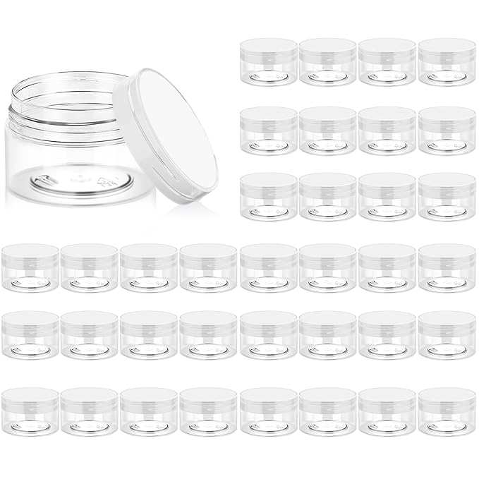 Eternal Moment 36 Pack 1 OZ Plastic Jars Round Clear Cosmetic Container Jars with Clear Lids, Perfect for Lotion, Slimeï¼Cream, Ointments, Makeup, Eye Shadow, Samples, Pot, Travel Storage