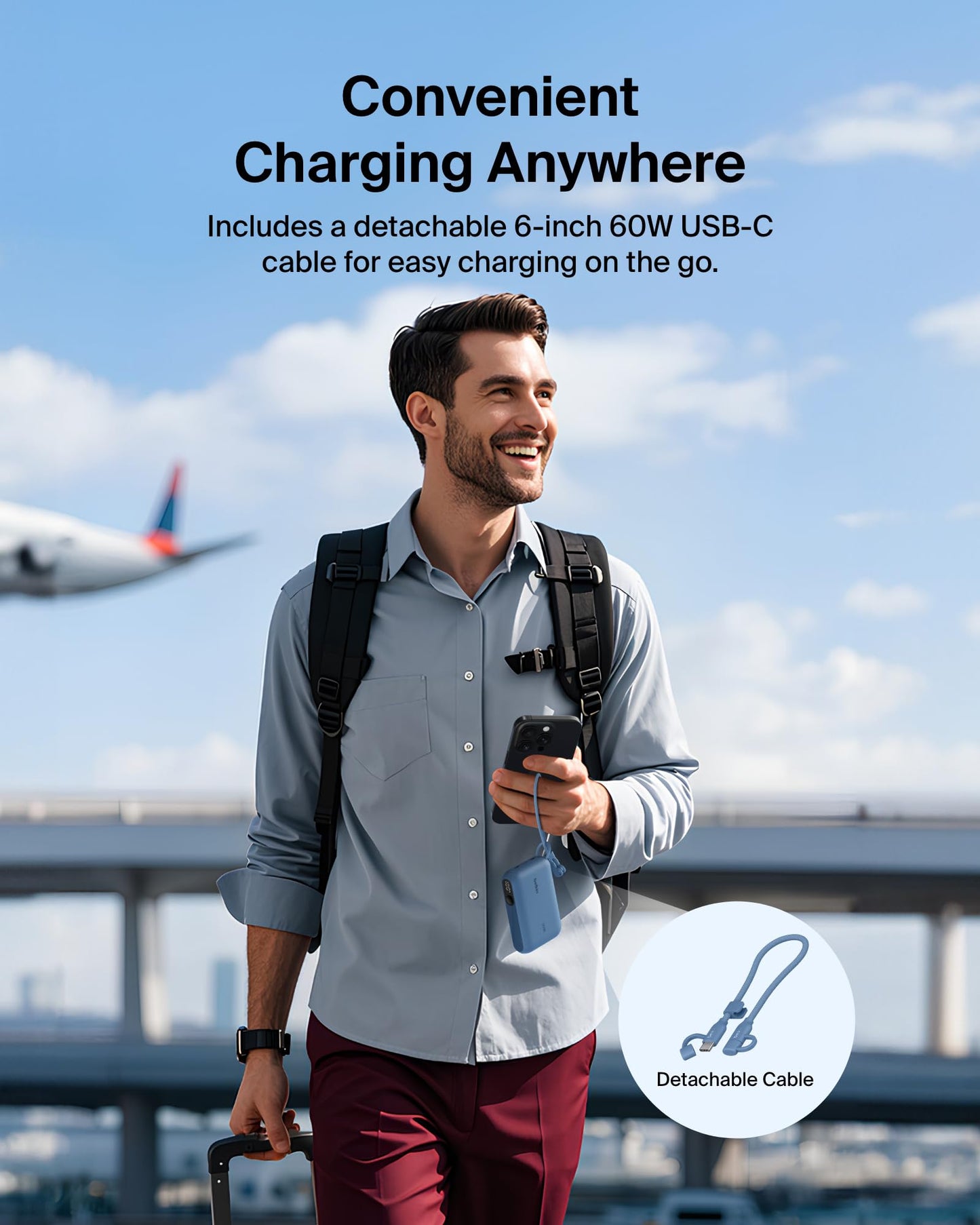 Belkin Portable Charger, Slim USB-C Power Bank 10,000mAh w/ 2 USB-C Ports, Digital Battery Display, 20W Charging Battery Pack - iPhone 17, Air, Pro, Samsung Galaxy S25, Pixel 10, iPad, & More - Blue