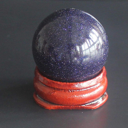 Mixed Gemstone Sphere Ball with Wood Stand Stone Crystal Ball Chakra Healing Crystal Reiki Crafts (Blue Goldstone)