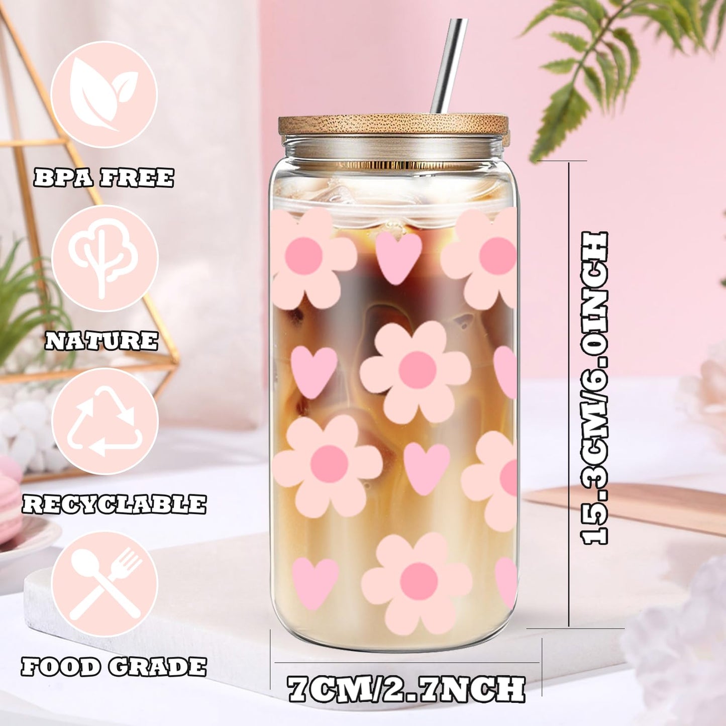 Birthday Gifts for Teen, Cute Inspirational Gift Daisy Presents Set Ideas for Sister Daughter Friends, Happy Birthday Gift Basket with Ice Glass Cup for Her (Pink)