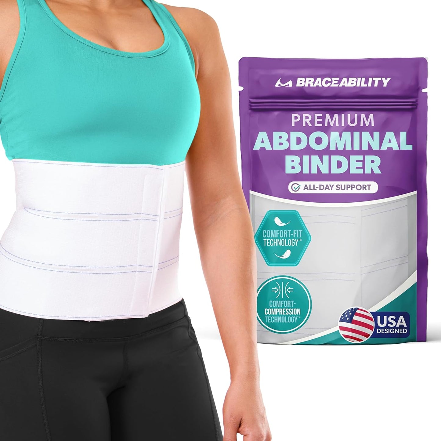 BraceAbility Medical Abdominal Stomach Binder - Belly Band Compression for Diastasis Recti, Postpartum, Post-Surgical Wrap for Tummy Tuck Recovery, Post op Abdominal Binder for Women and Men (M/L 9")