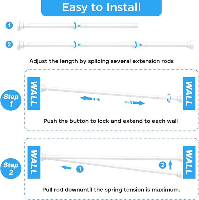 2-Pack White Shower Curtain Rod 31-49 Inch - Shower Tension Rod for Bathroom, Closet, Window, Room Divider, Adjustable Small Shower Rod, Easy Installation, No Drilling