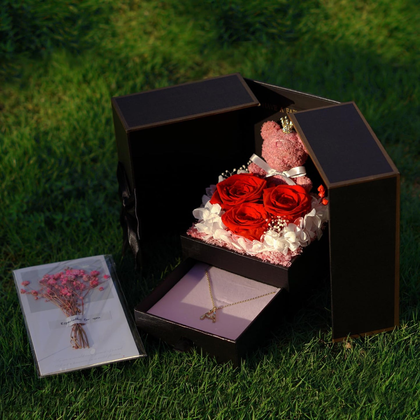 ADDWel Preserved Rose Gifts for Her - Eternal Rose Gifts for Women Mom Girlfriend Wife Sister on Birthday Anniversary, Unique Forever Preserved Rose Box with Personalized Initial Letter Necklace A