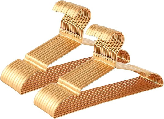 16.3" Premium Aluminum Coat Hangers, Extra Smooth & Durable Metal Shirt Dress Hanger, Light & Sturdy Metal Rack for Jacket Trouser Pant Slack, 20 Pack, Gold