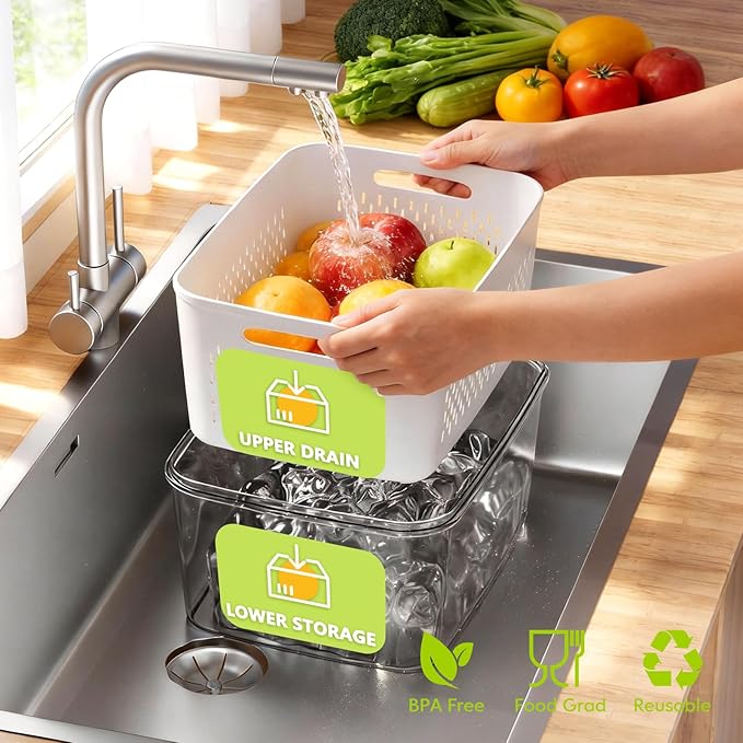6 PCS Fruit Storage Containers for Fridge with 6 Removable Colanders, BPA Free Fruit Containers for Fridge, Dishwasher & Microwave Safe Produce Containers Keep Fruits, Vegetable, Berry Fresh Longer
