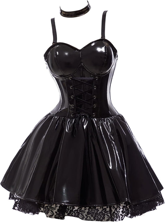 Haikyuu Women Goth Dress With Stockings Garters Choker Gothic Cosplay Costume Halloween
