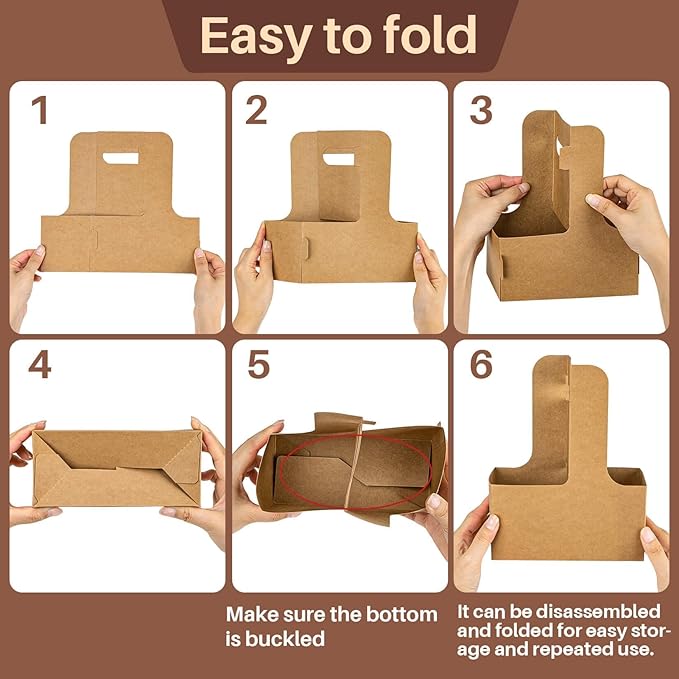 MAQIHAN 2 Cup Drink Carrier with Handle - 50Pcs Disposable Cardboard Coffee Cup Holder Portable Foldable Tray Drink Caddy Cup Carriers to go Cup Holder Food Delivery Accessories for Hot/Cold Drinks
