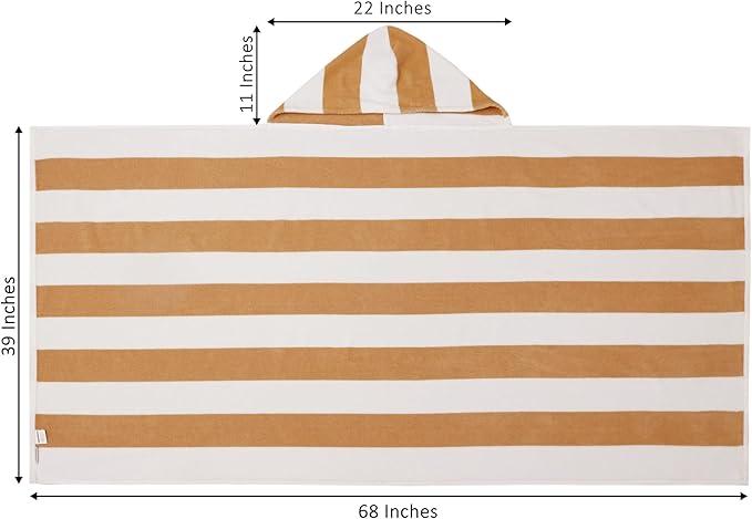 COTTON CRAFT Hooded Beach Towel – Oversized 39 x 68 Towel with Hood for Adults - 100% Ringspun Cotton Velour Terry Towel - 450 GSM Super Soft Plush Absorbent Quick Dry Bath Wrap – Cabana Stripe Linen