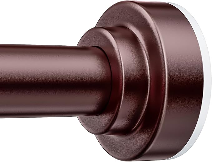 TEECK Shower Curtain Rod, 32-68 inch Adjustable Spring Tension Curtain Rod, Never Rust Anti-Slip Shower Curtain Rod for Bathroom, No Drilling, Never Collapse, Easy to Use, Brown