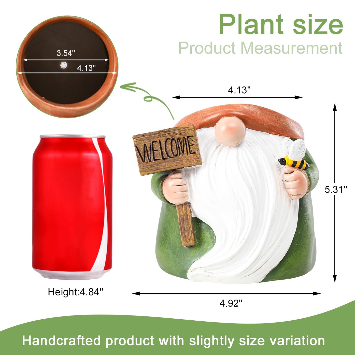 Chonsun Cute Plant Pots Small Gnome Flower Pots 4" Succulent Pot with Drainage Resin Garden Pot Planter for Indoor Outdoor"